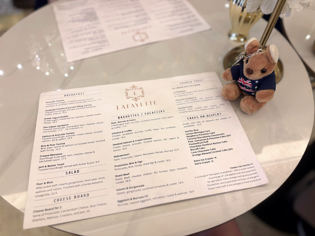 Menu, LAFAYETTE CAFE