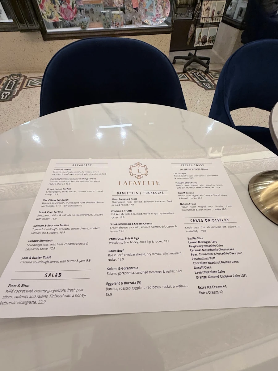 Menu, LAFAYETTE CAFE