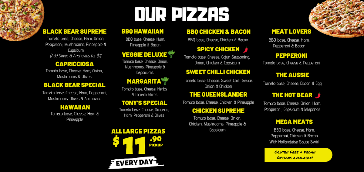 Menu, 3 Black Bears Pizza Fairfield
