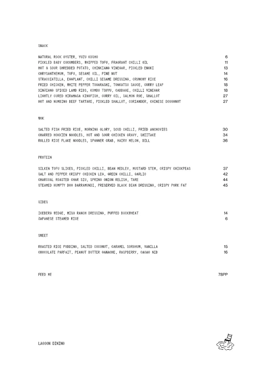 Menu, Lagoon Dining