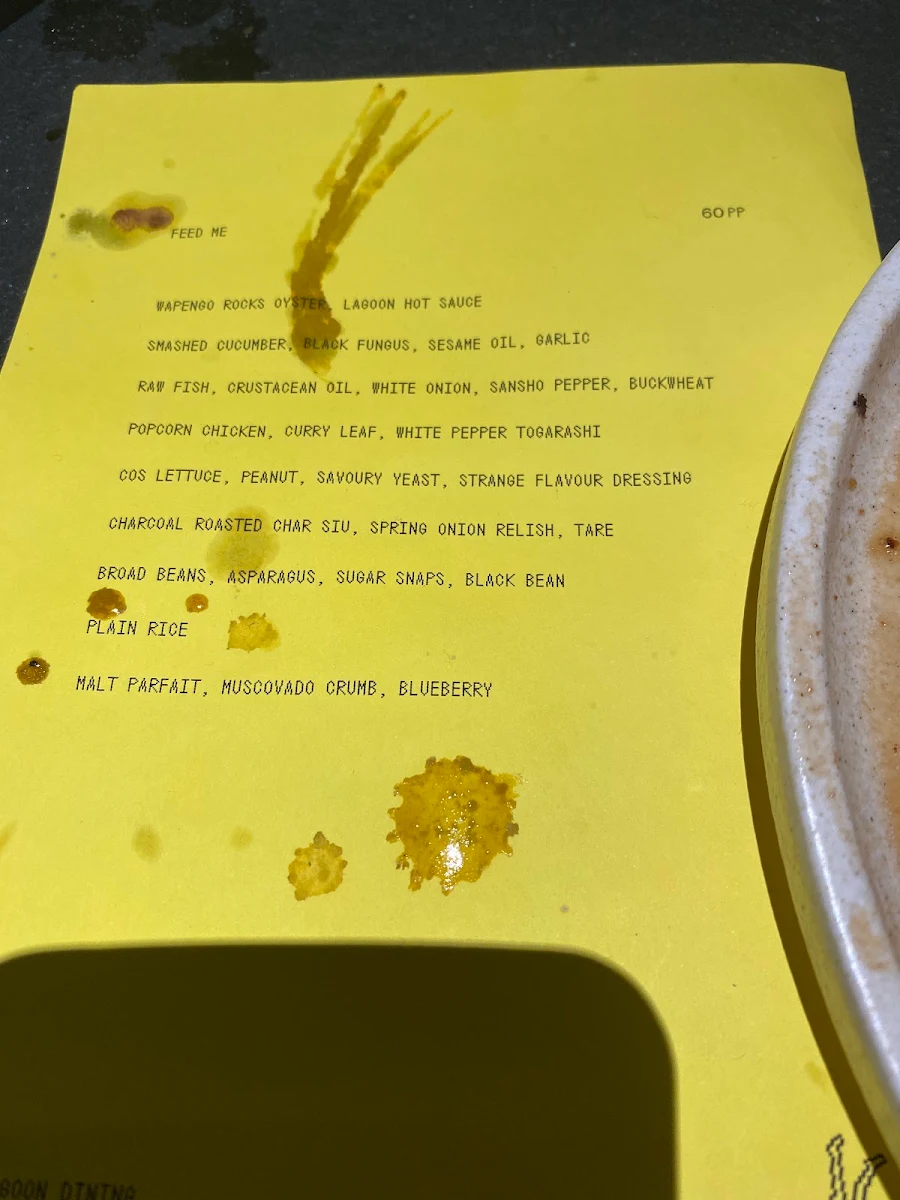 Menu, Lagoon Dining