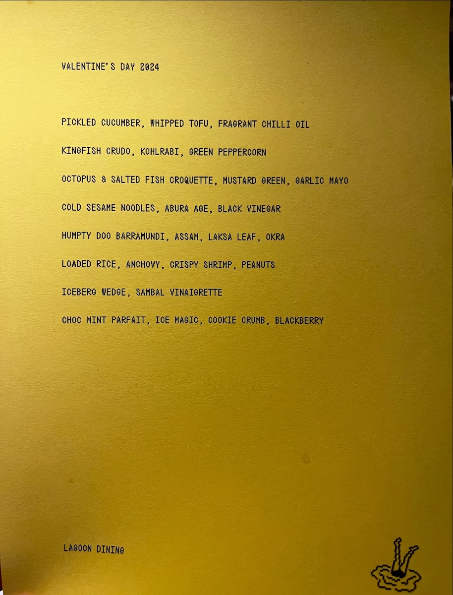 Menu, Lagoon Dining