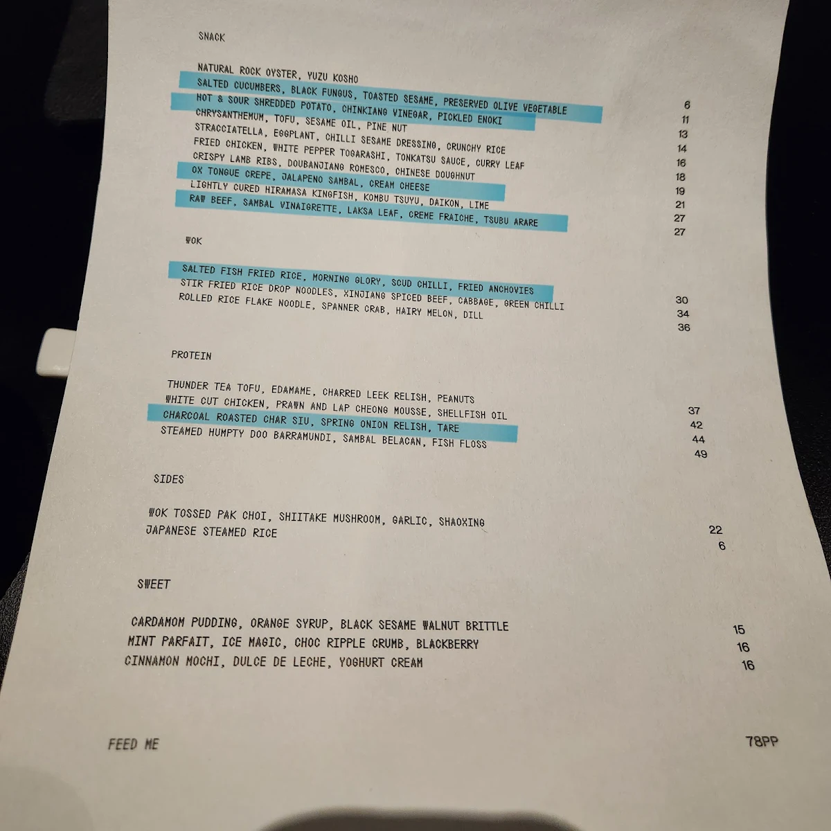 Menu, Lagoon Dining