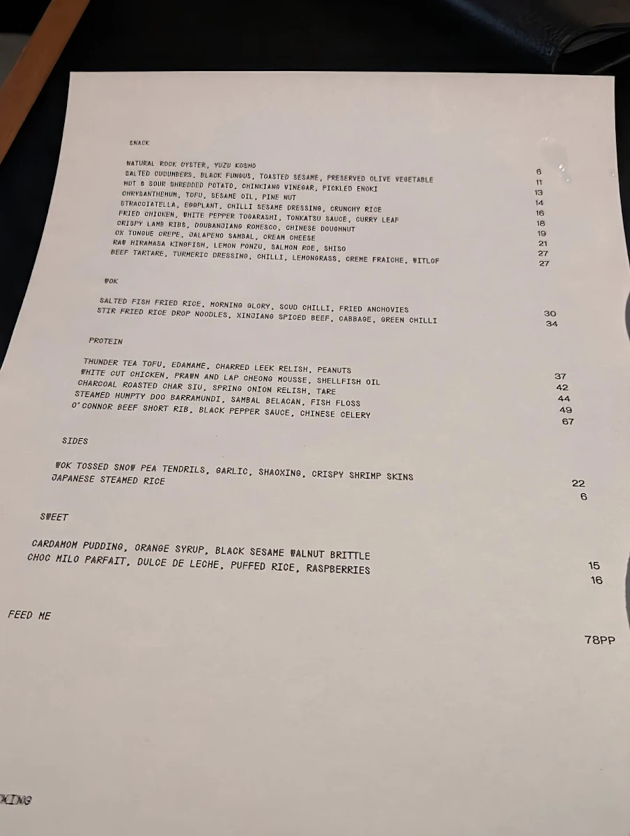 Menu, Lagoon Dining
