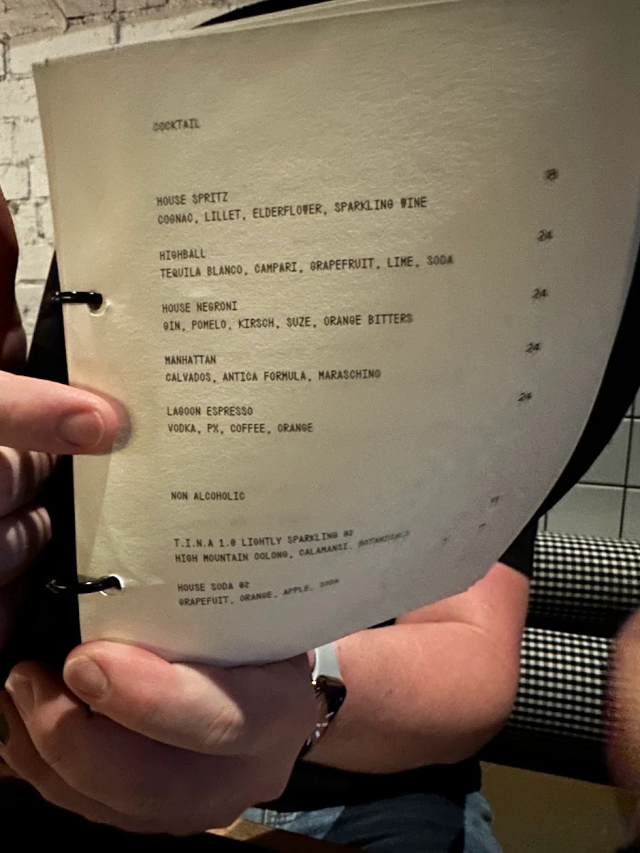 Menu, Lagoon Dining