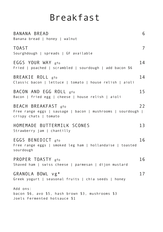 Menu, Park and Tide