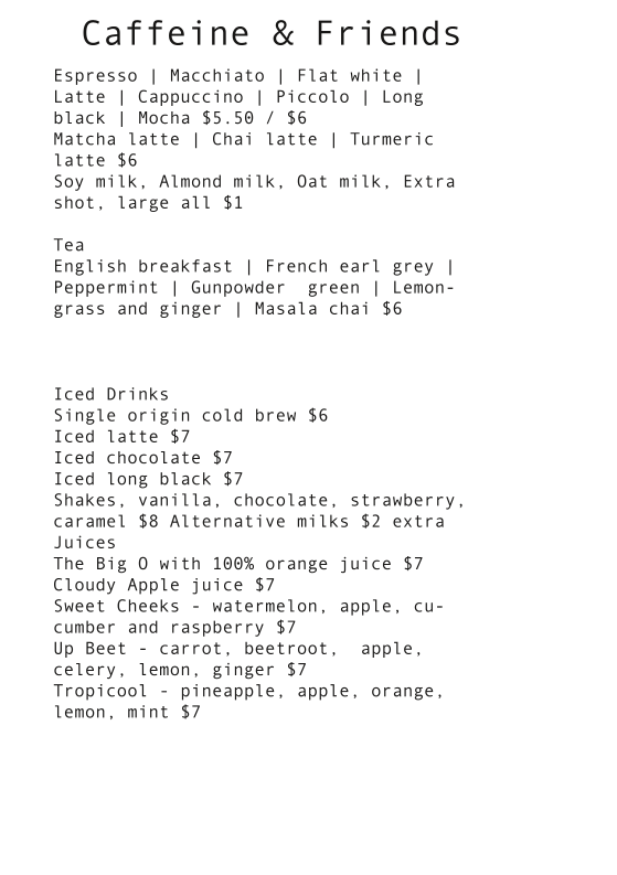 Menu, Park and Tide