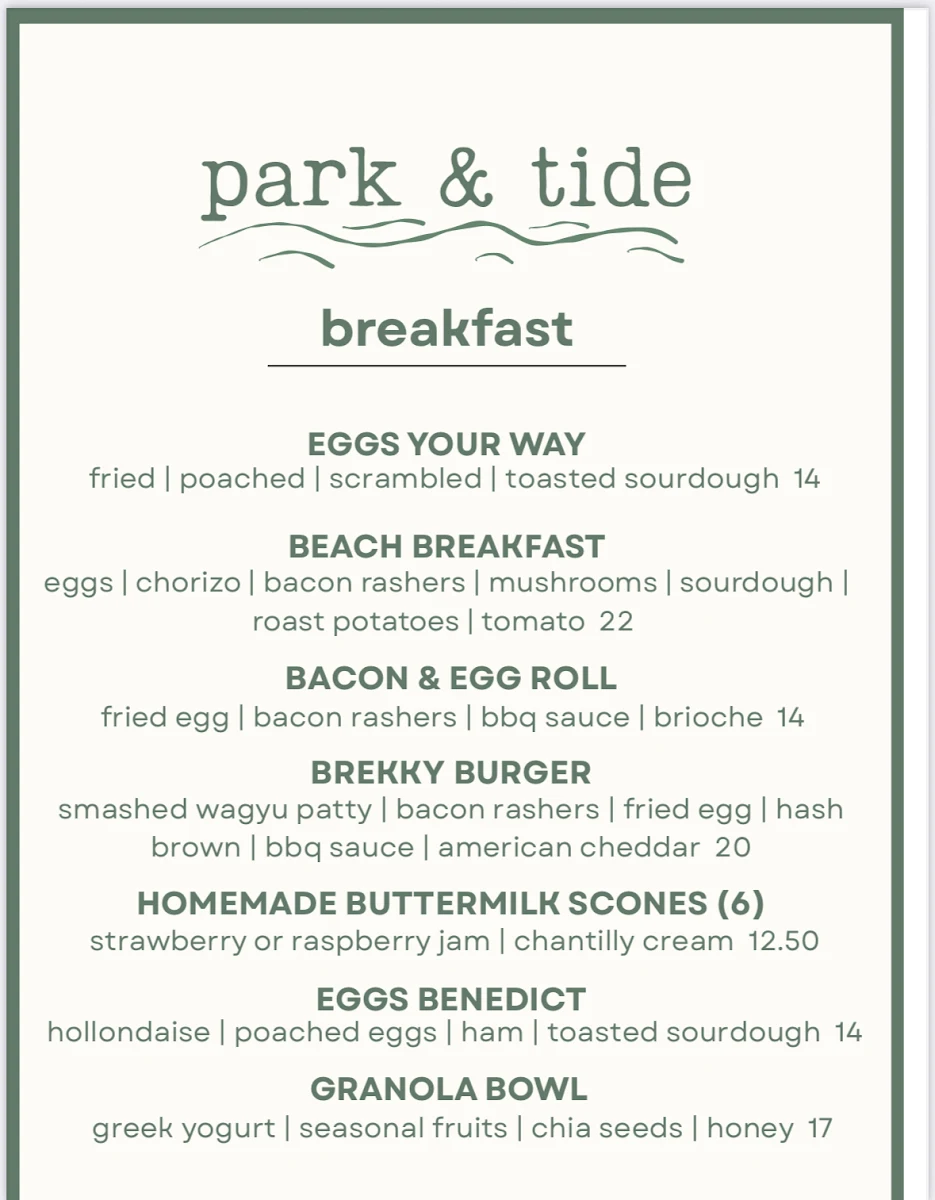 Menu, Park and Tide