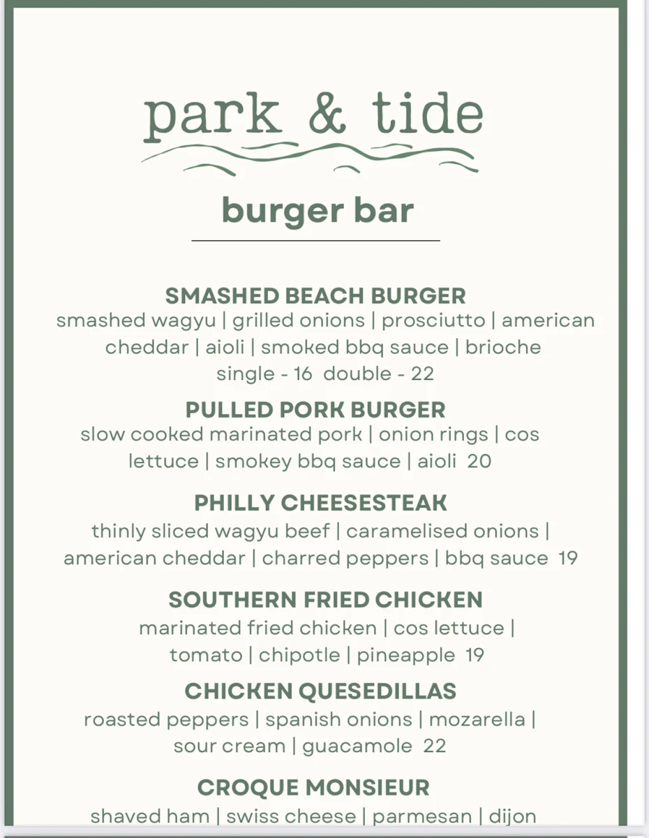 Menu, Park and Tide