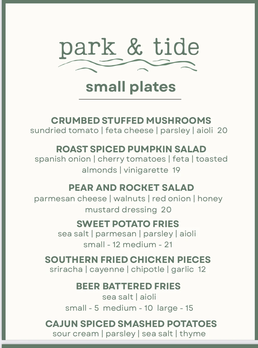 Menu, Park and Tide