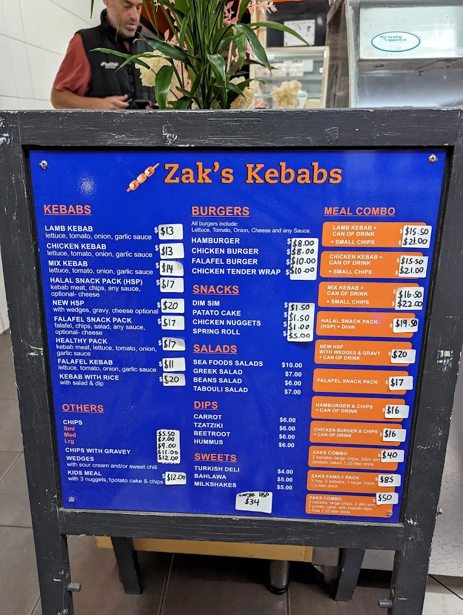 Menu, Zak's Kebabs
