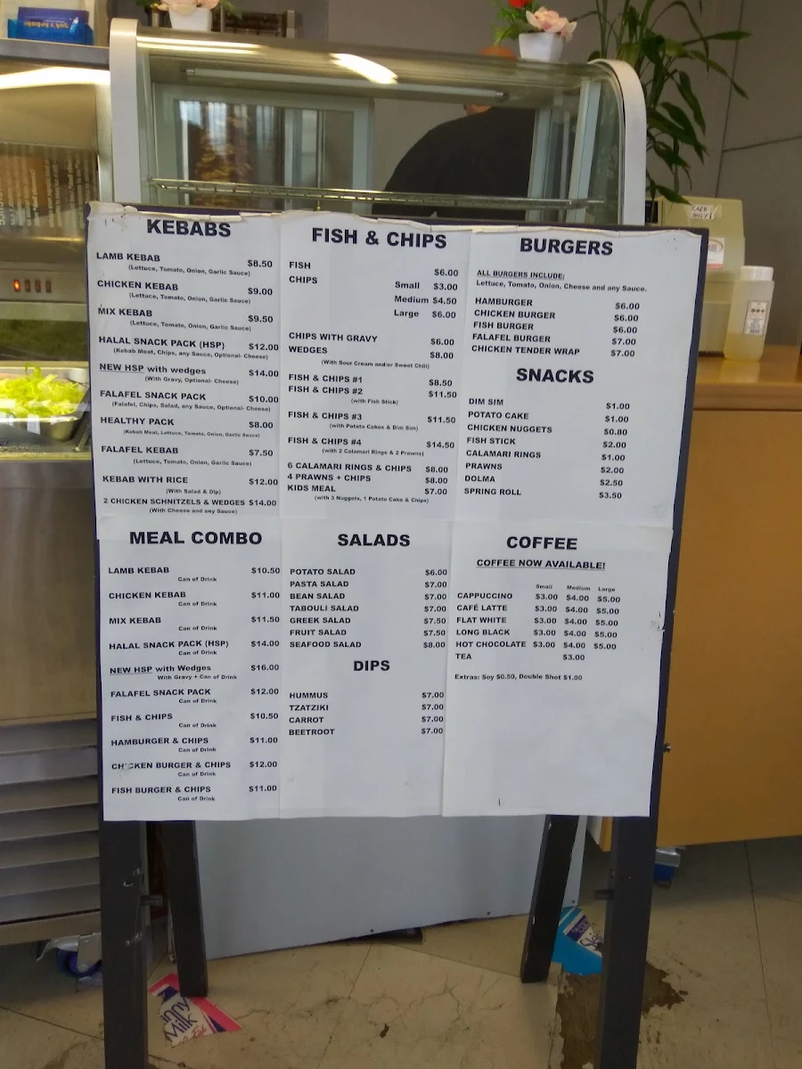 Menu, Zak's Kebabs