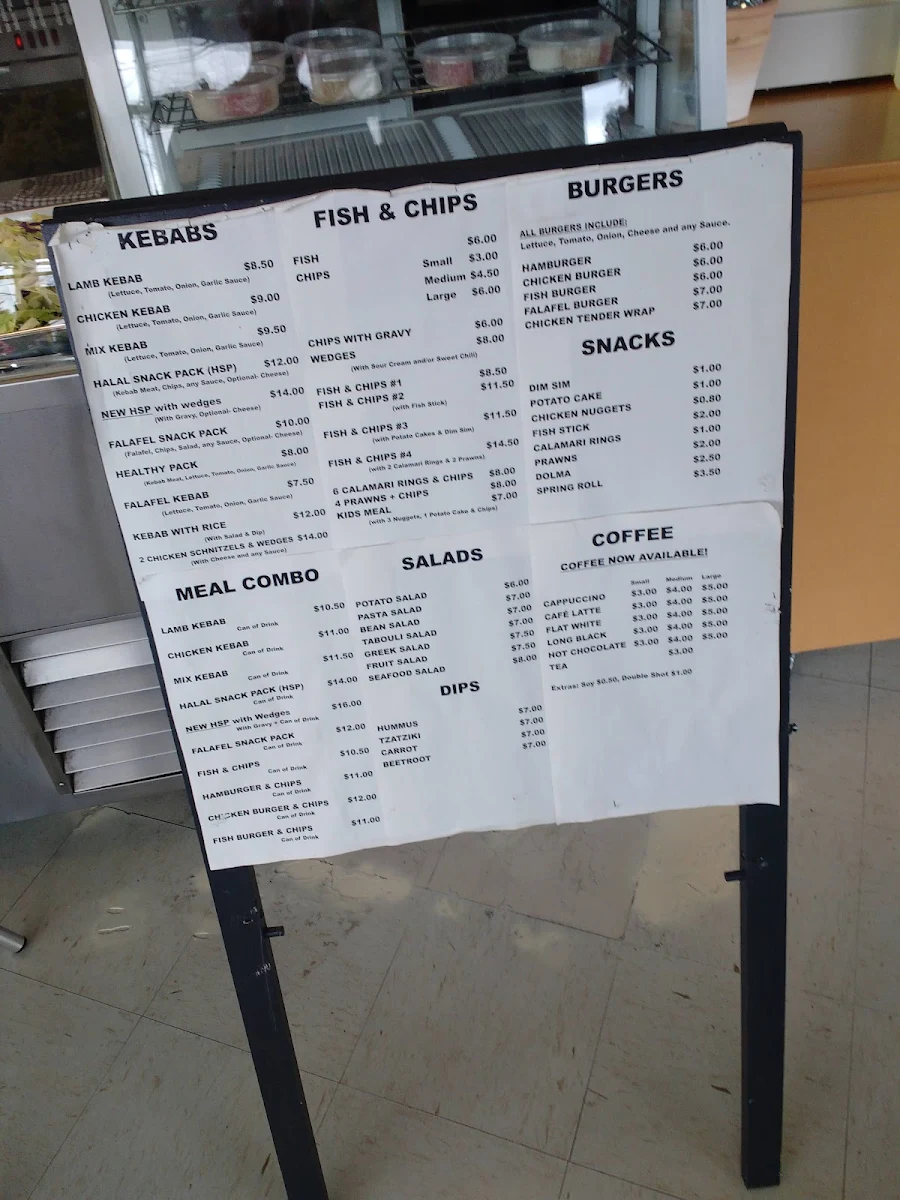 Menu, Zak's Kebabs