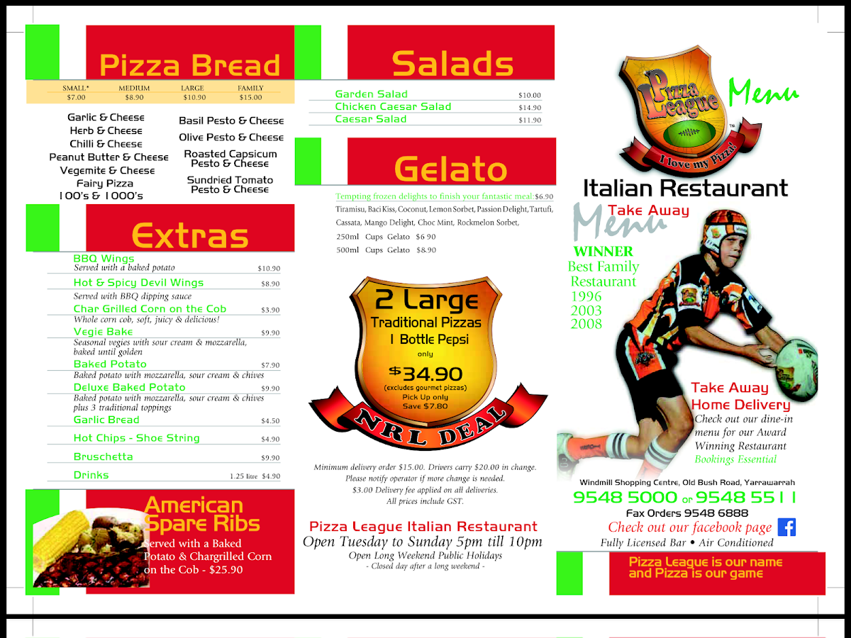 Menu, Pizza League