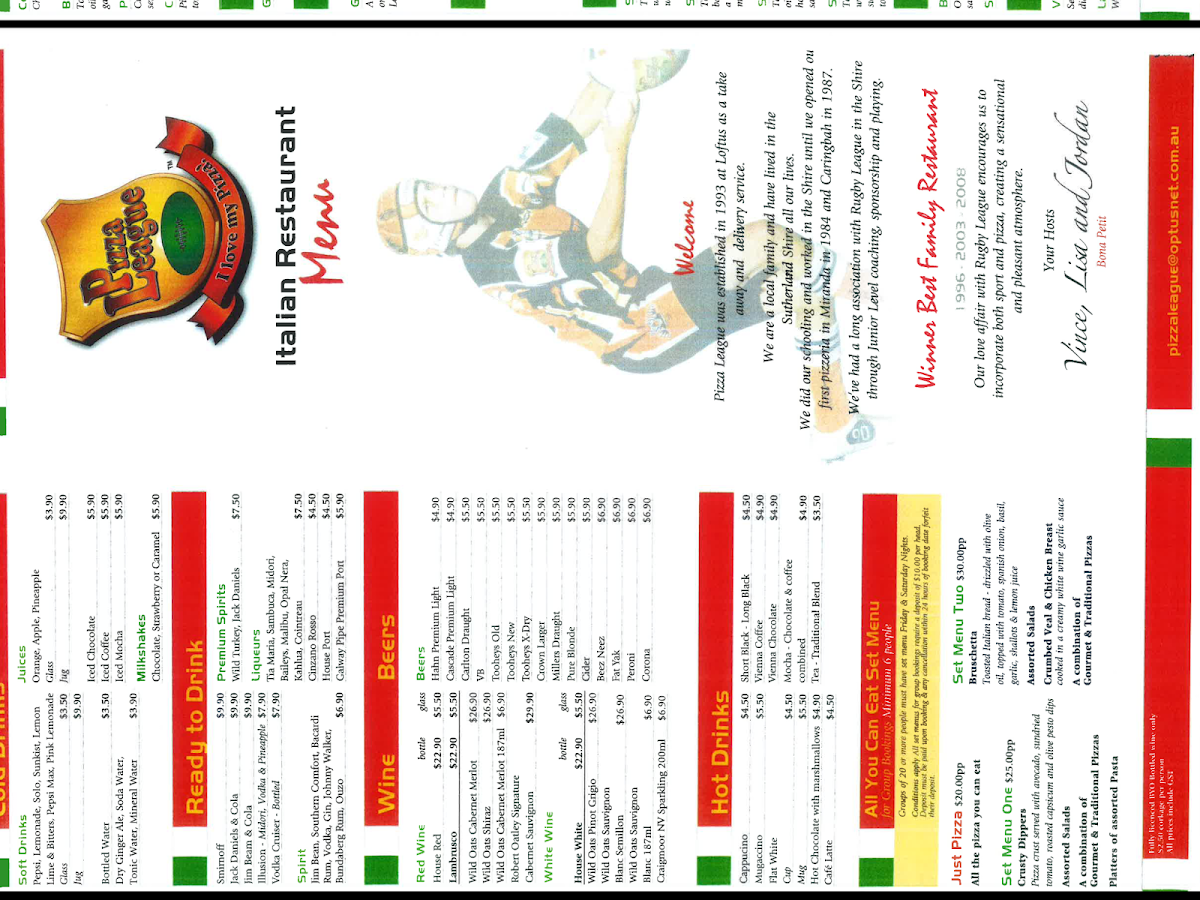 Menu, Pizza League