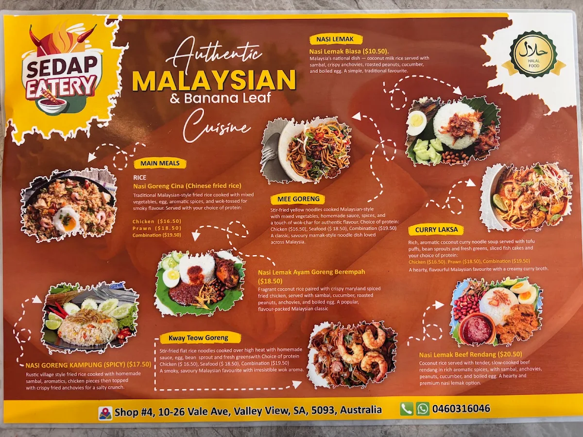Menu, Sedap Eatery - Authentic Malaysian & Banana Leaf Cuisine