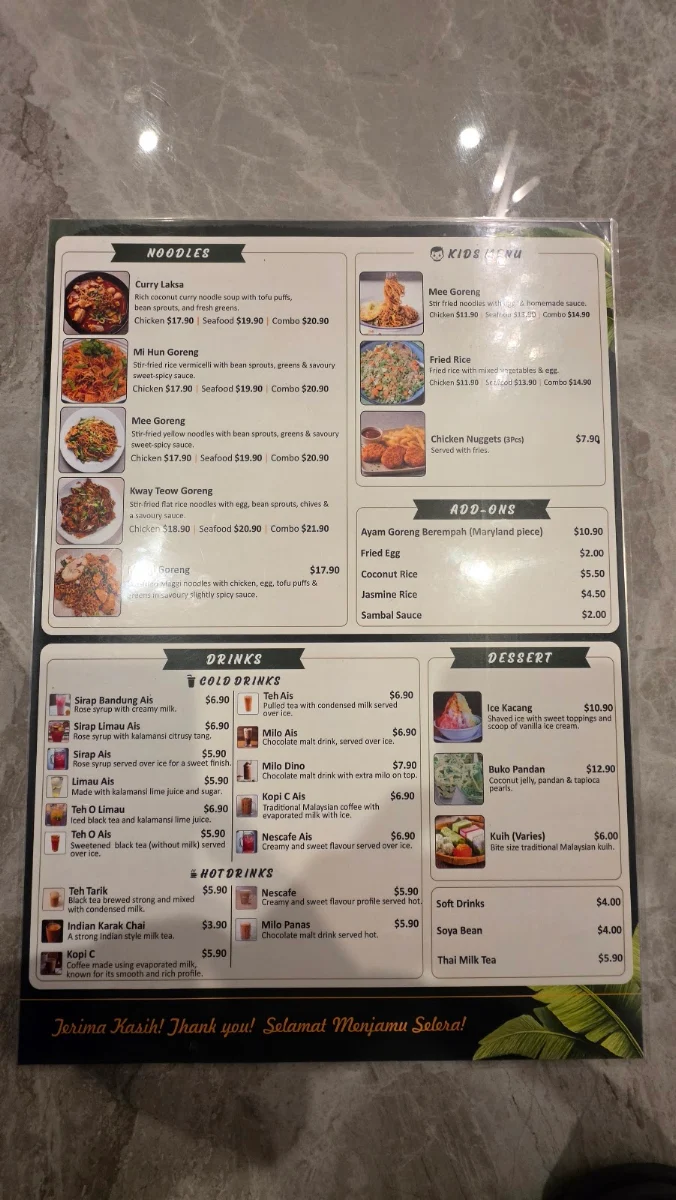Menu, Sedap Eatery - Authentic Malaysian & Banana Leaf Cuisine