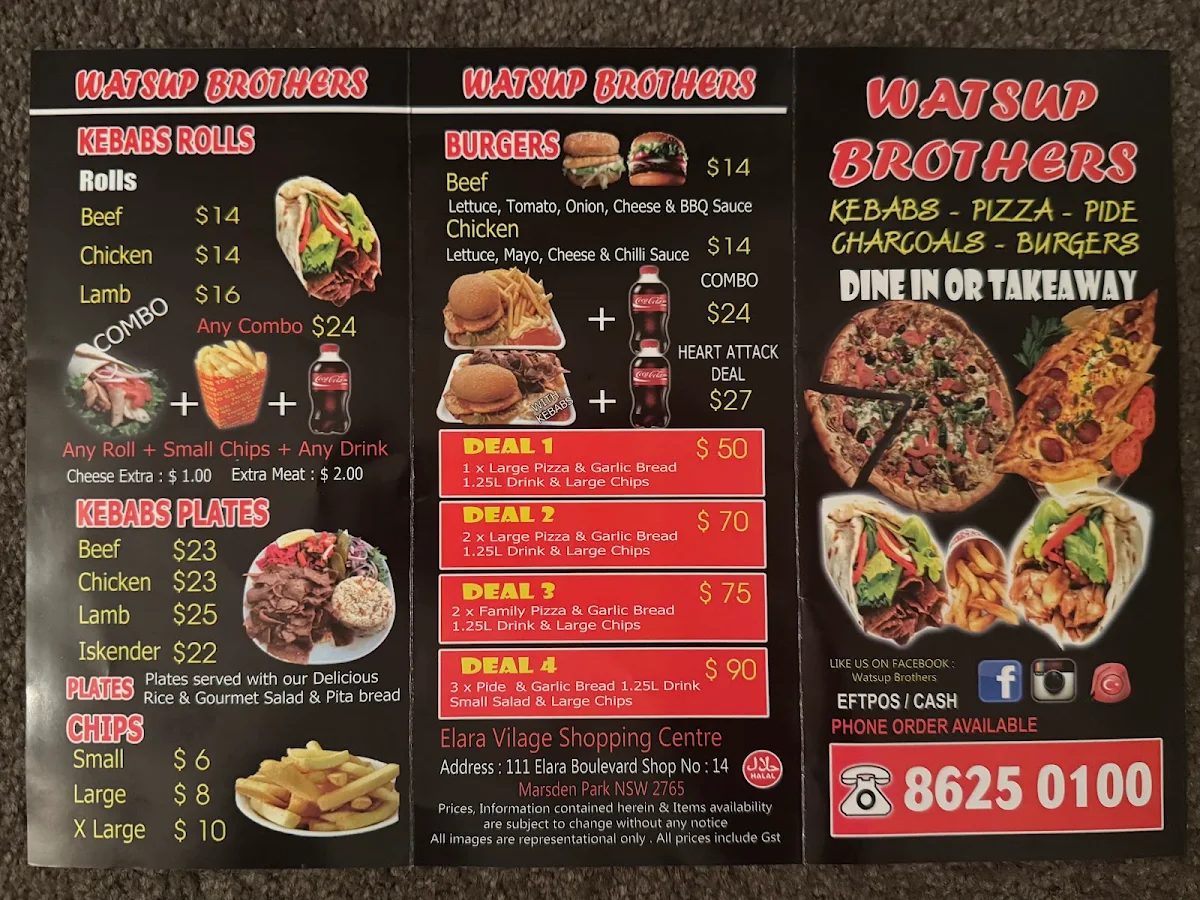 Menu, Watsup Brothers