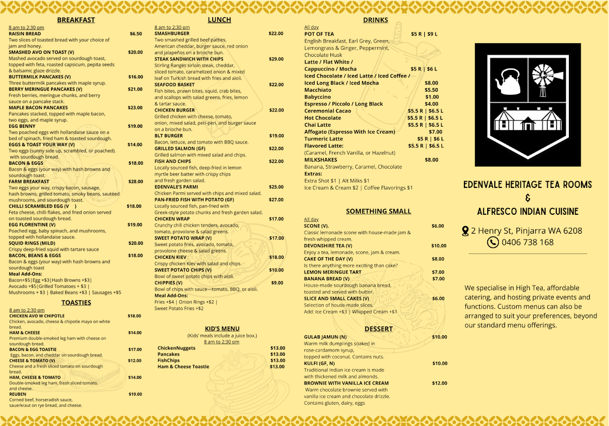 Menu, Alfresco Indian Cuisine Pinjarra