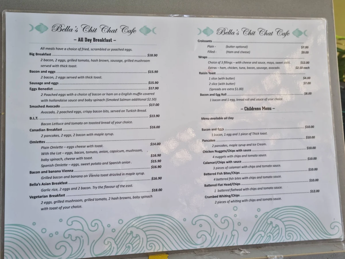 Menu, Bella's Chit Chat Cafe