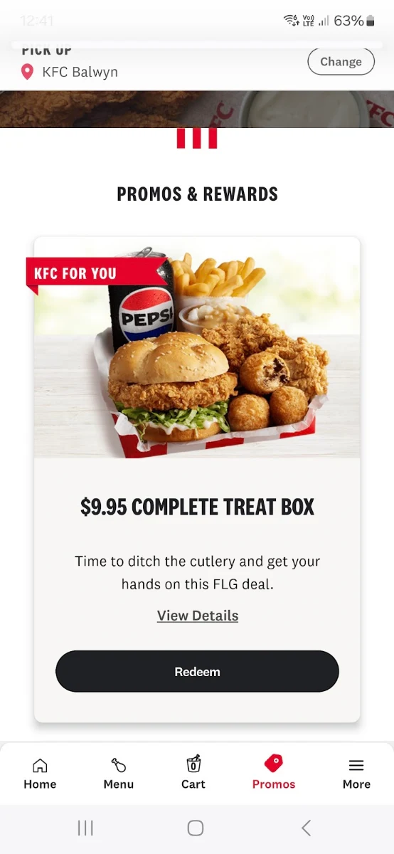 Menu, KFC Balwyn