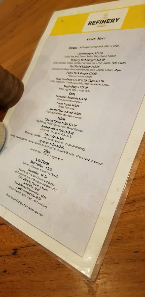 Menu, The Refinery espresso