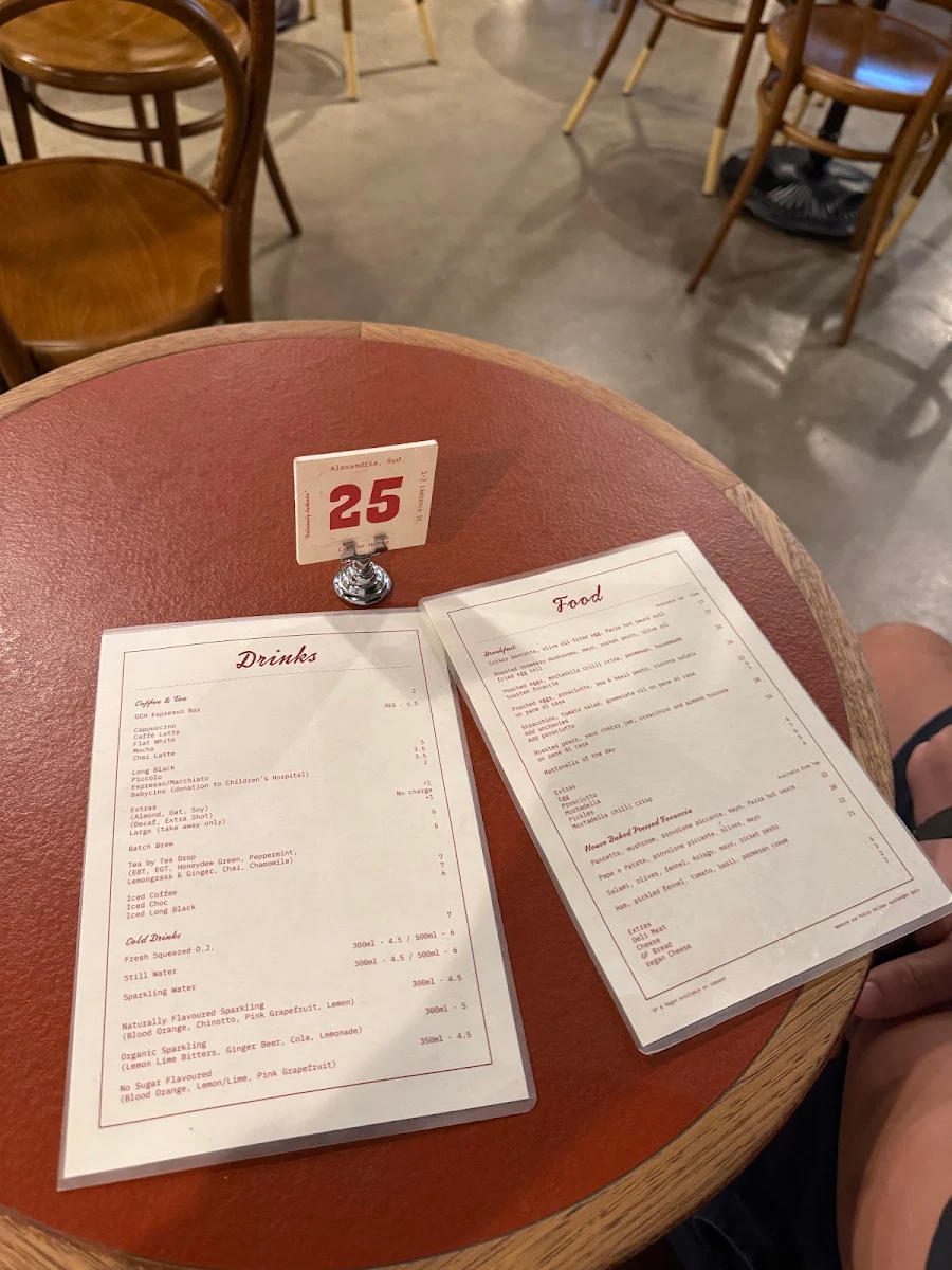 Menu, Genovese Coffee House