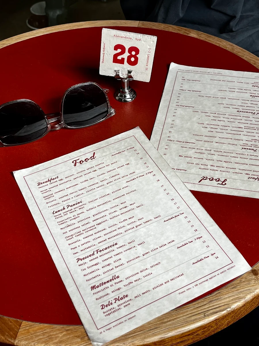 Menu, Genovese Coffee House