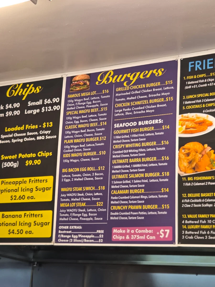 Menu, Blue Marlin Fish and Chips