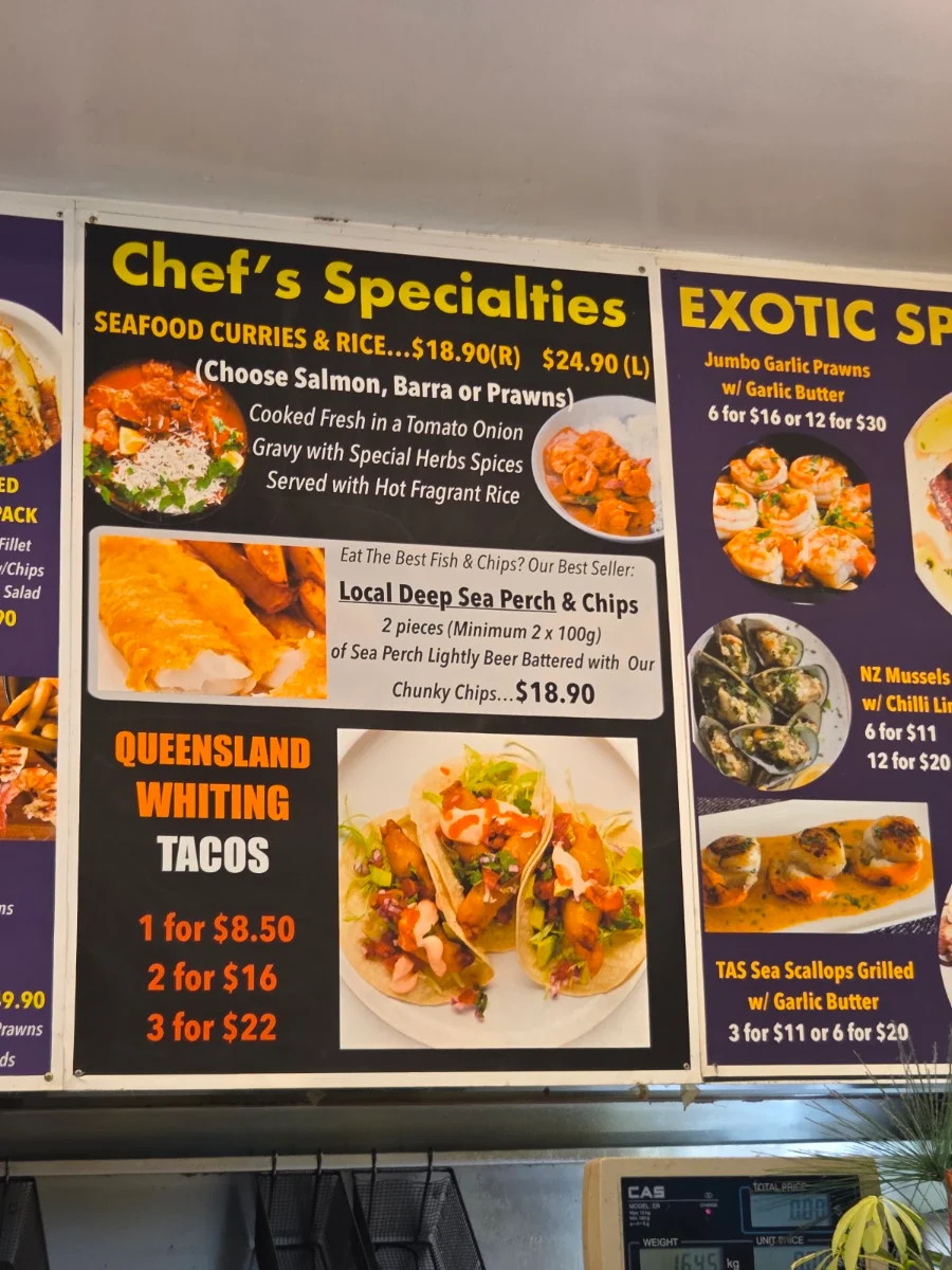Menu, Blue Marlin Fish and Chips