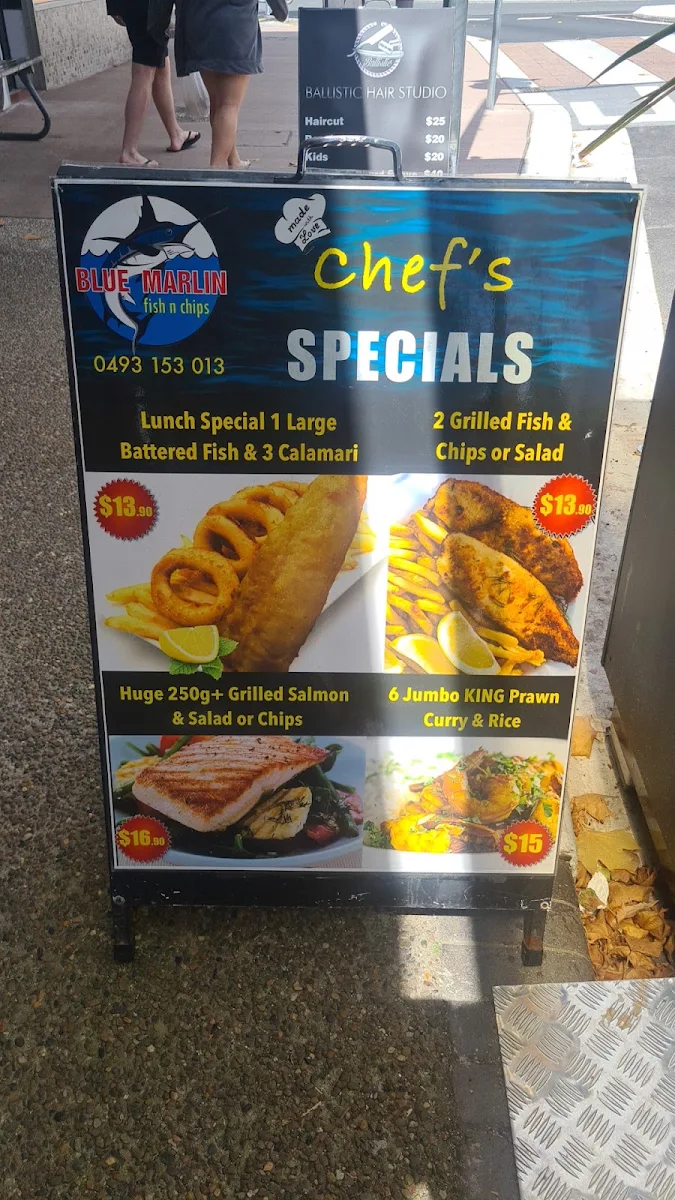 Menu, Blue Marlin Fish and Chips
