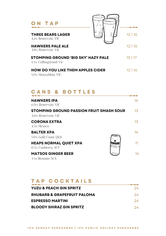 Menu, Goldilocks Rooftop Bar