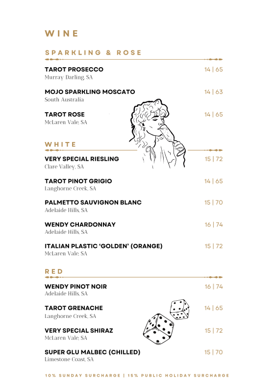 Menu, Goldilocks Rooftop Bar