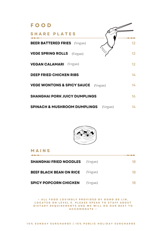 Menu, Goldilocks Rooftop Bar