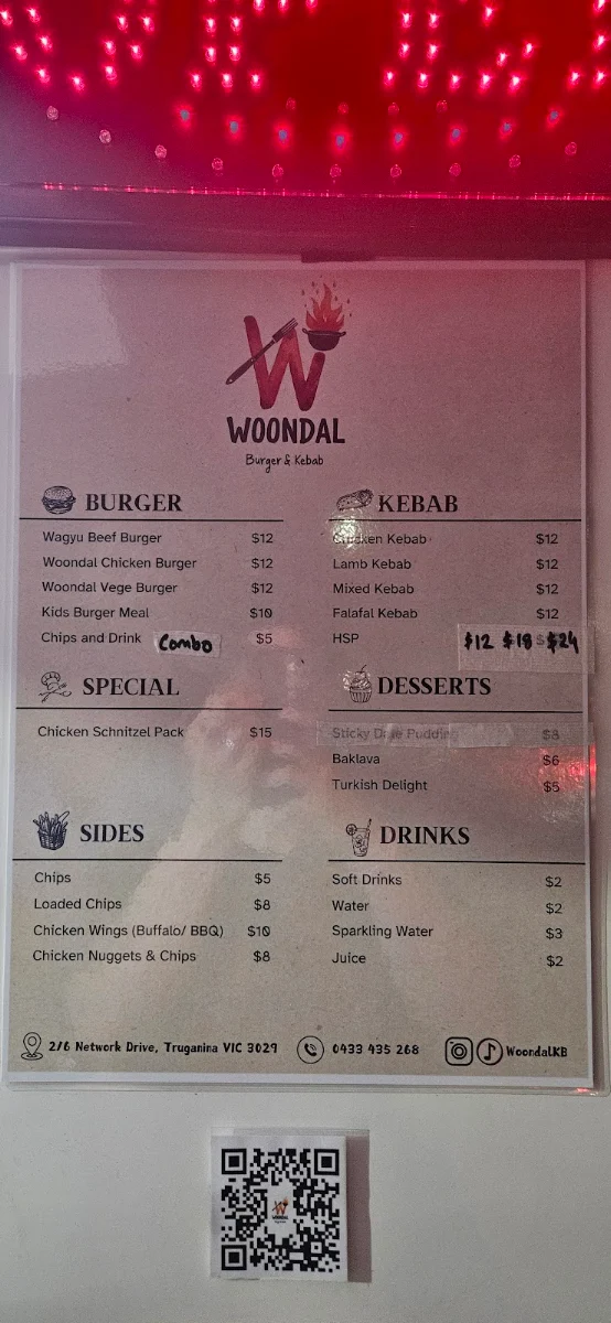 Menu, Woondal Burger & Kebab