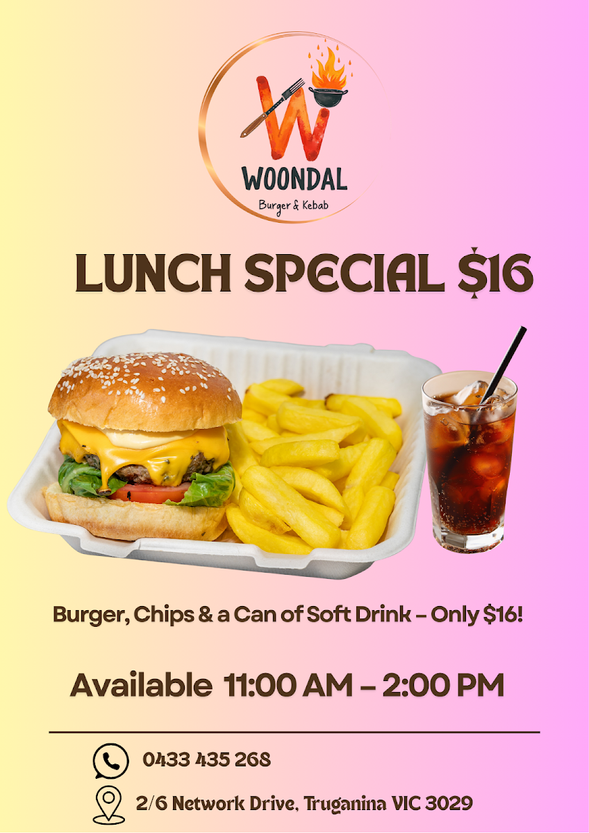 Menu, Woondal Burger & Kebab