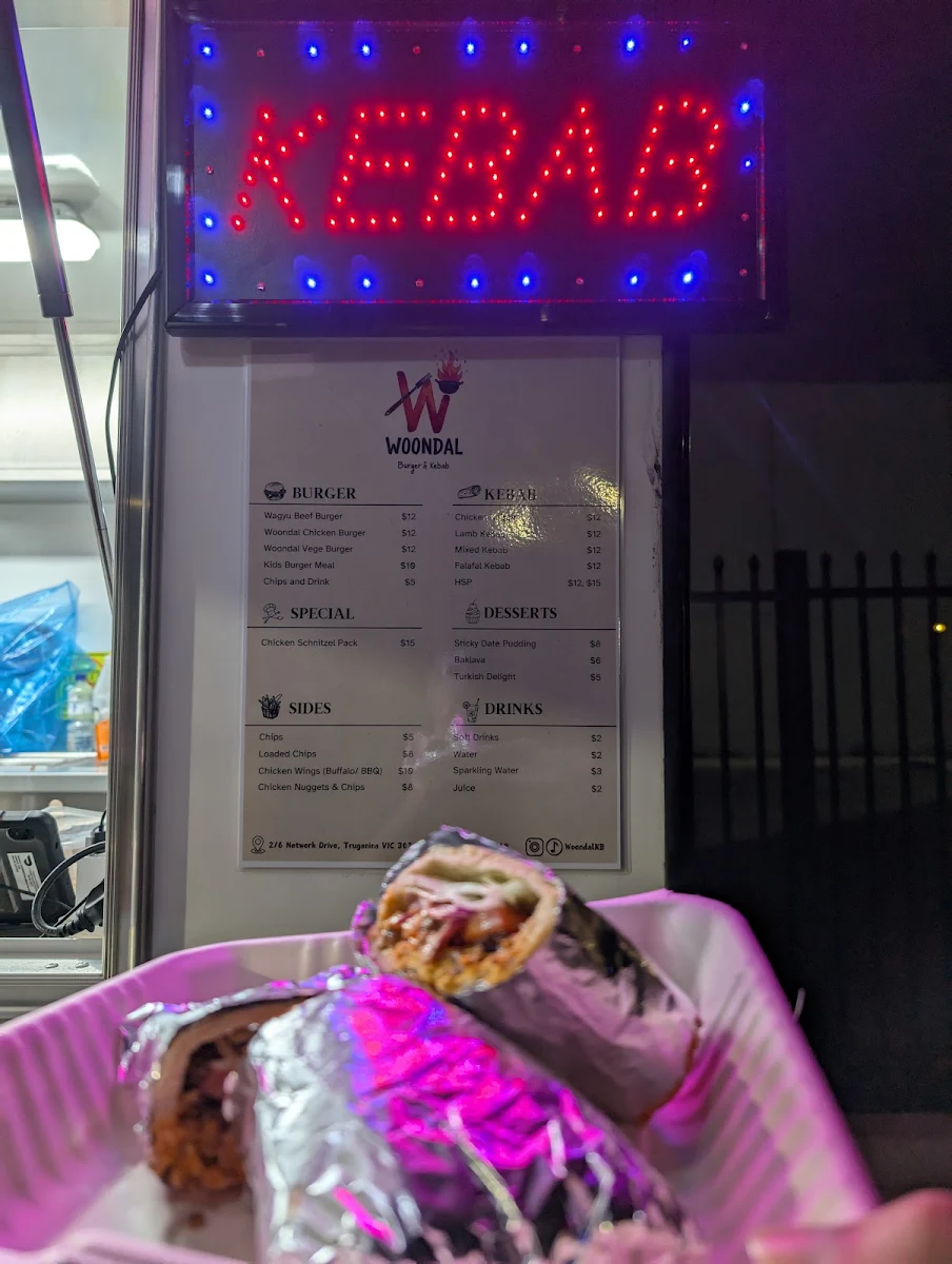 Menu, Woondal Burger & Kebab