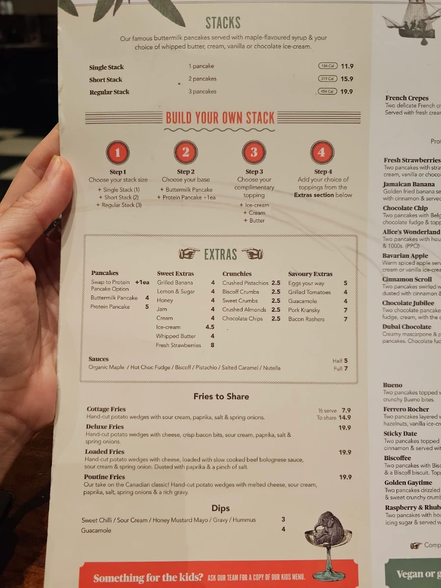 Menu, The Pancake Parlour Highpoint