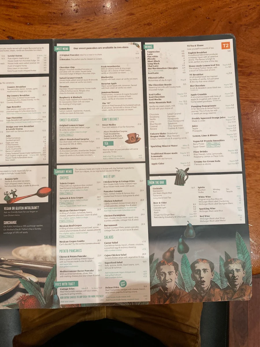 Menu, The Pancake Parlour Highpoint
