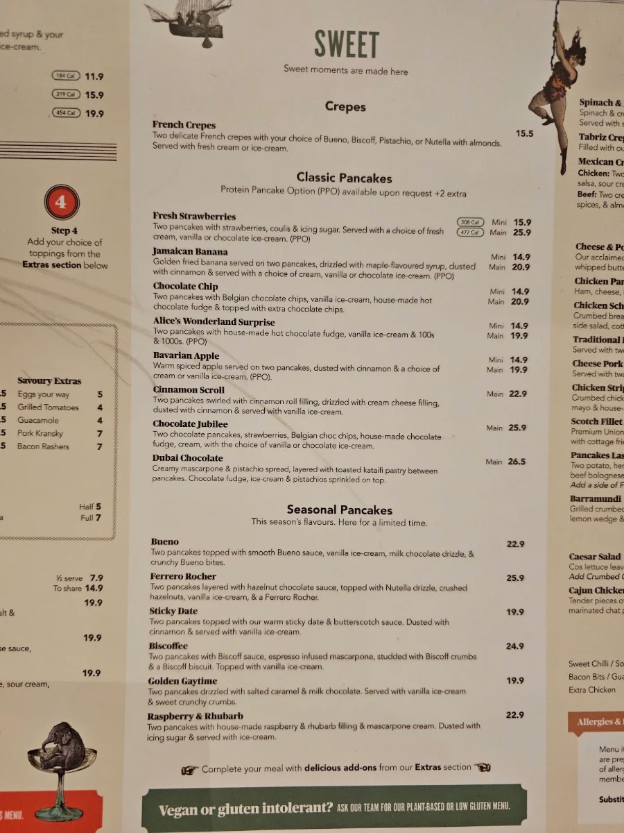 Menu, The Pancake Parlour Highpoint