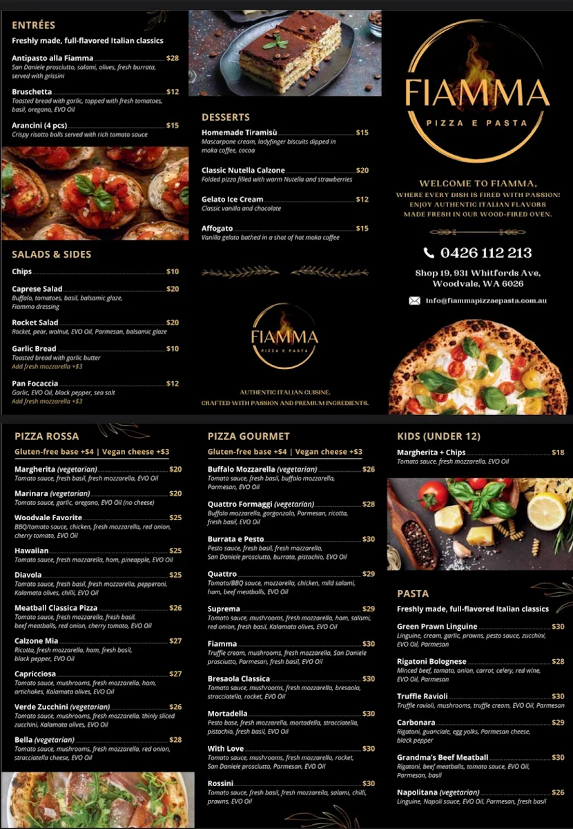Menu, Fiamma Pizza E Pasta Woodvale