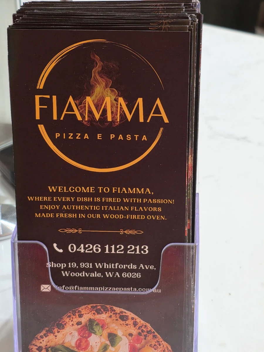 Menu, Fiamma Pizza E Pasta Woodvale