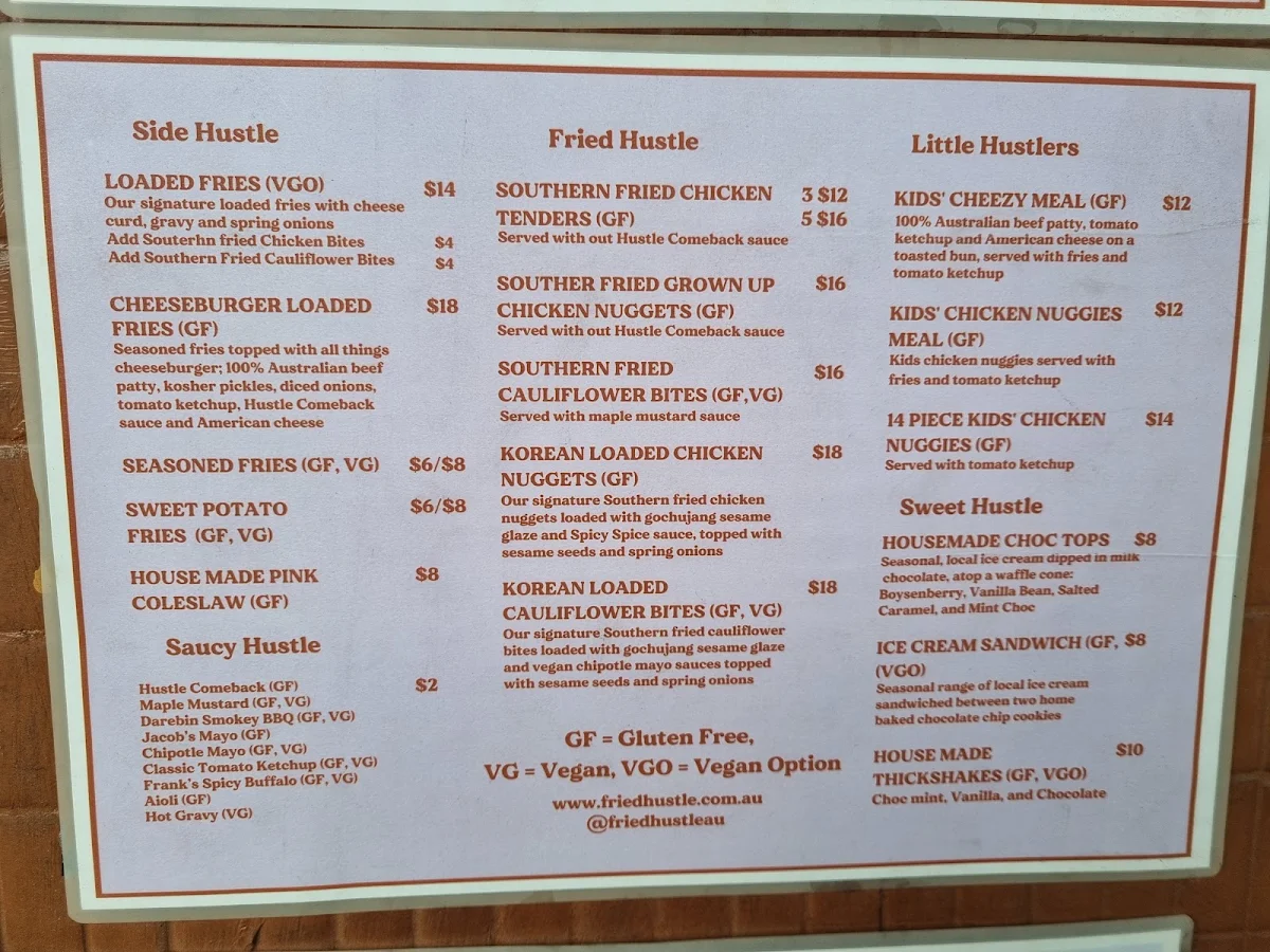 Menu, Fried Hustle