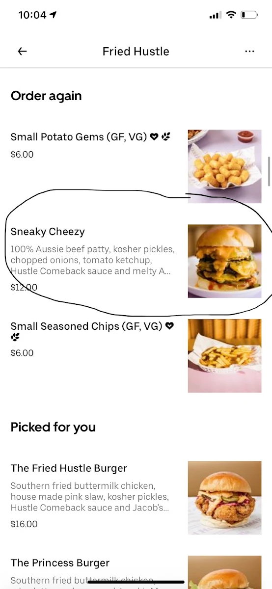 Menu, Fried Hustle