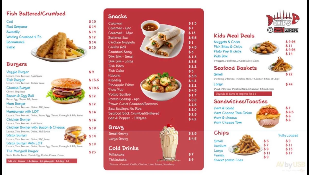Menu, Fish “N” Chips @ 251 Bourbong