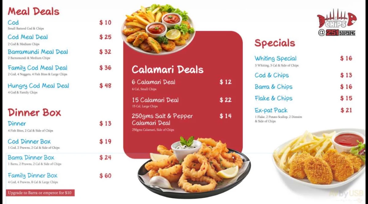 Menu, Fish “N” Chips @ 251 Bourbong