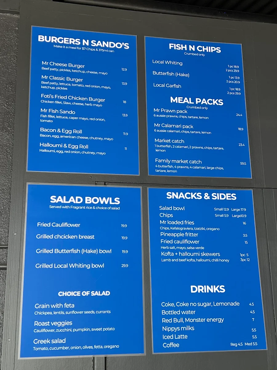 Menu, Mr Mario’s