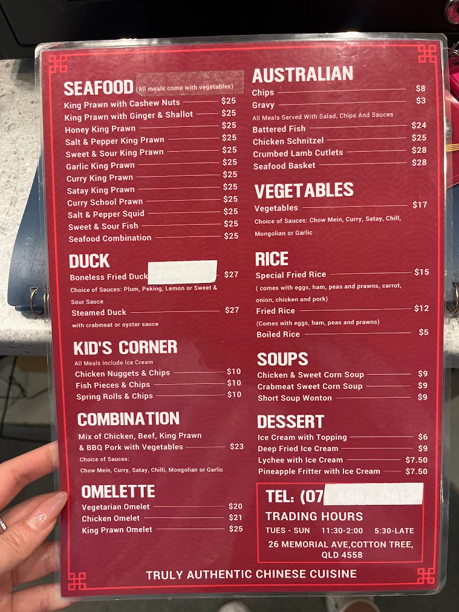 Menu, Austsino Chinese Cuisine