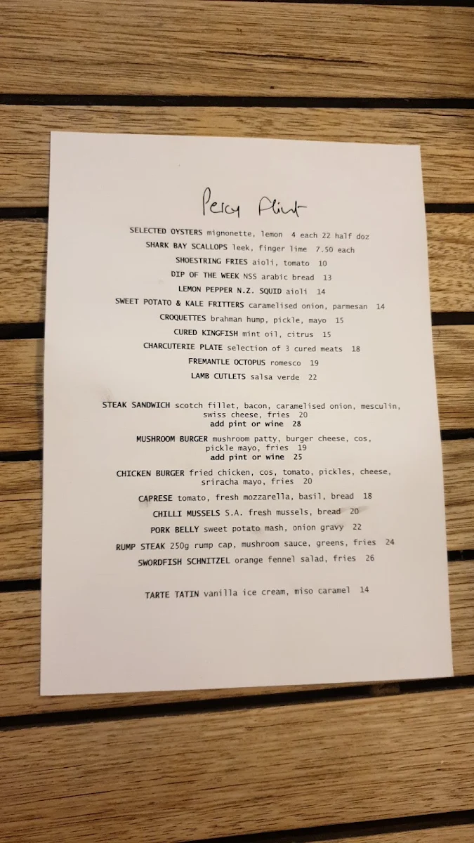 Menu, Percy Flint