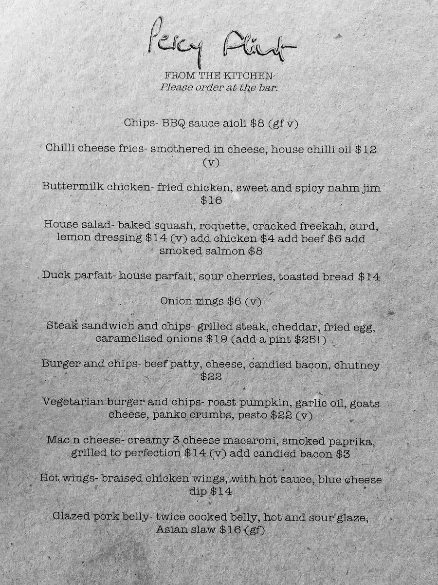 Menu, Percy Flint